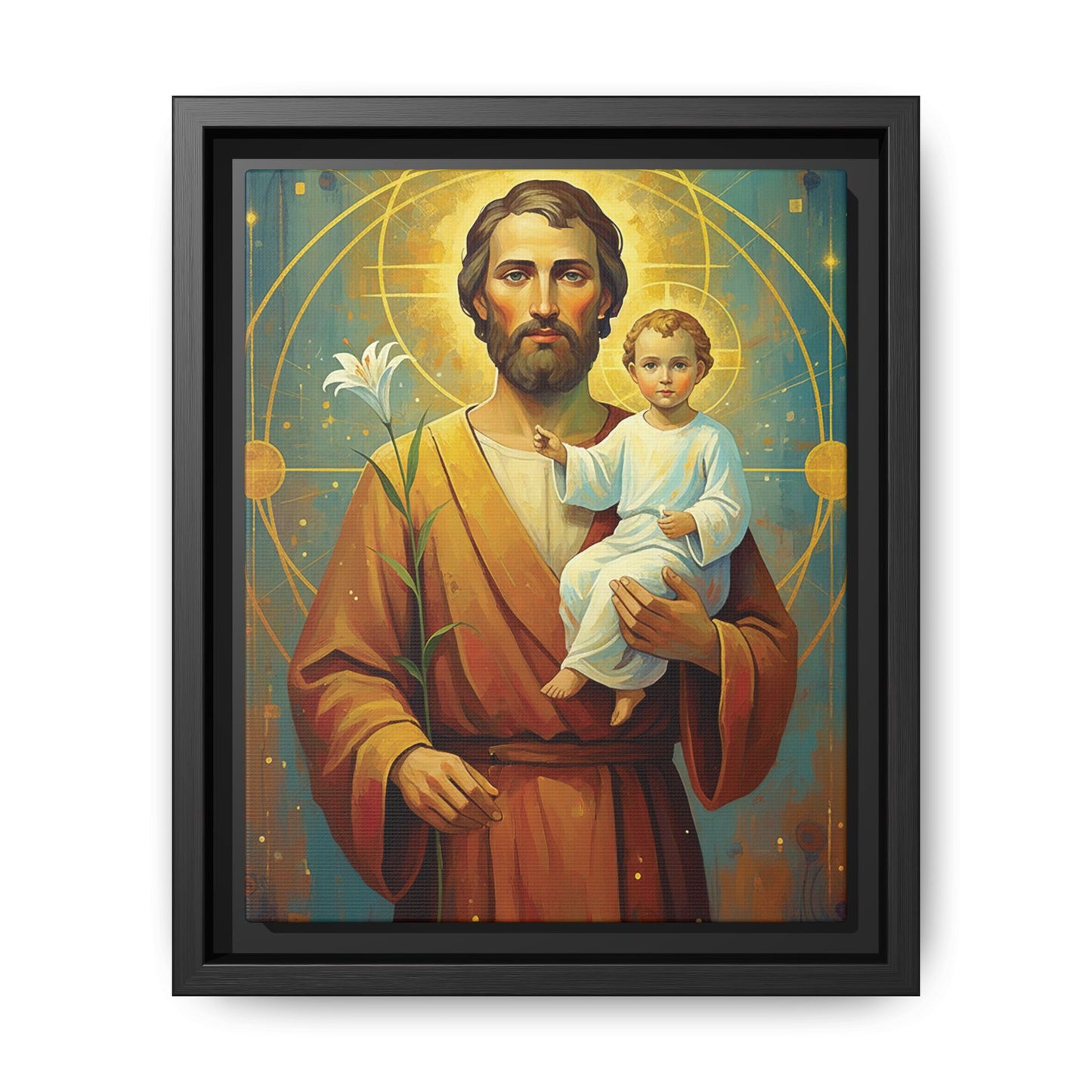 Framed Canvas – St. Joseph with Child Jesus | Contemporary Sacred Art