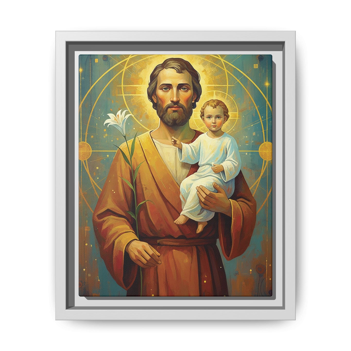 Framed Canvas – St. Joseph with Child Jesus | Contemporary Sacred Art