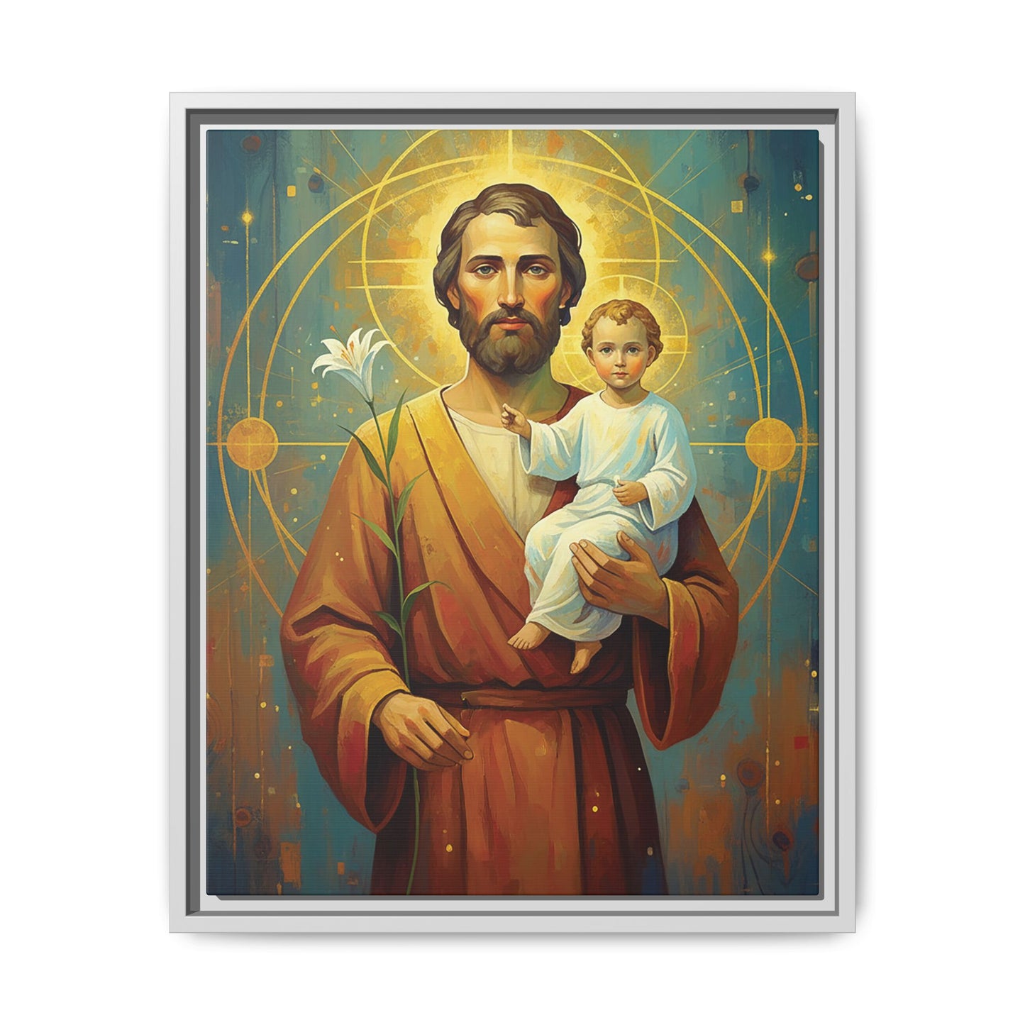 Framed Canvas – St. Joseph with Child Jesus | Contemporary Sacred Art