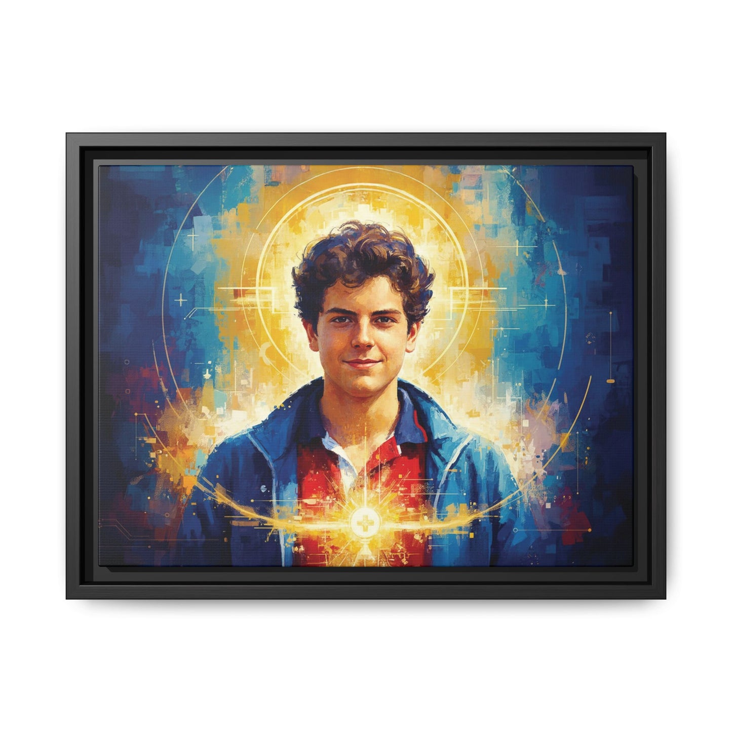 Framed Canvas – St. Carlo Acutis | Contemporary Sacred Art