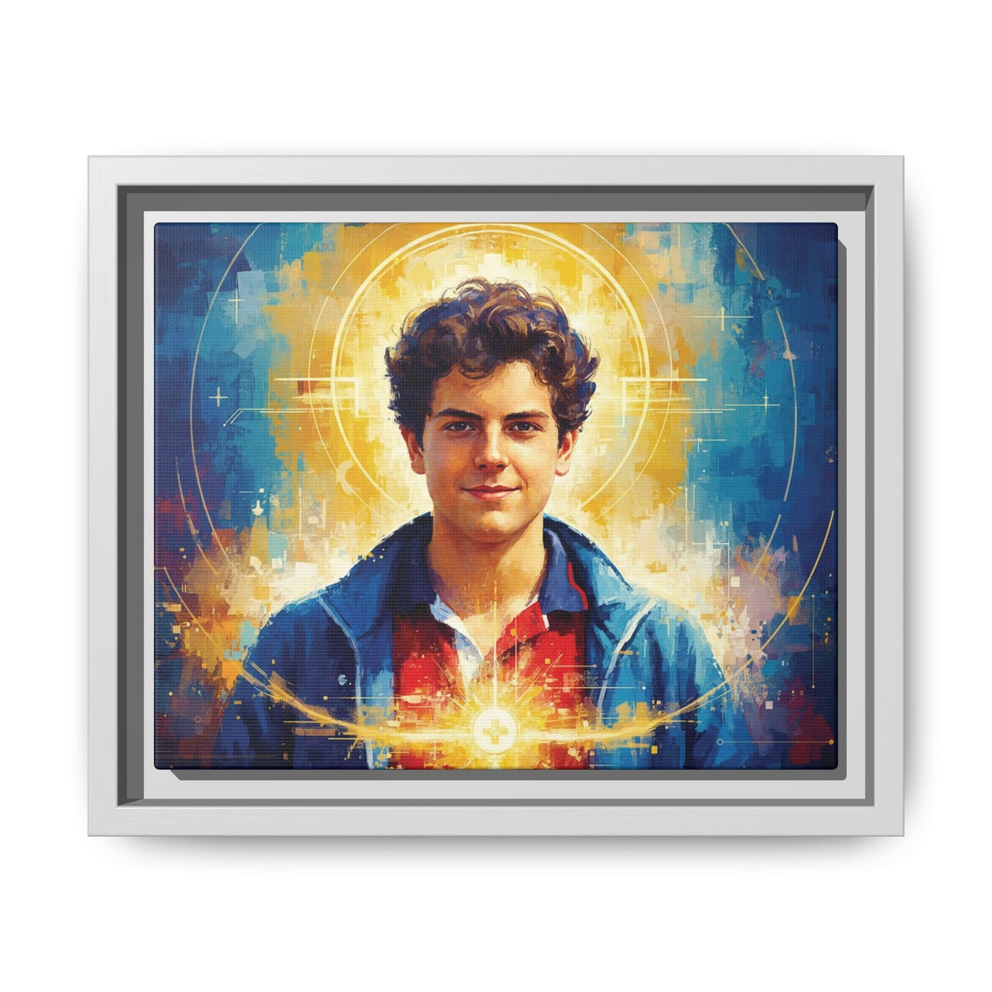Framed Canvas – St. Carlo Acutis | Contemporary Sacred Art