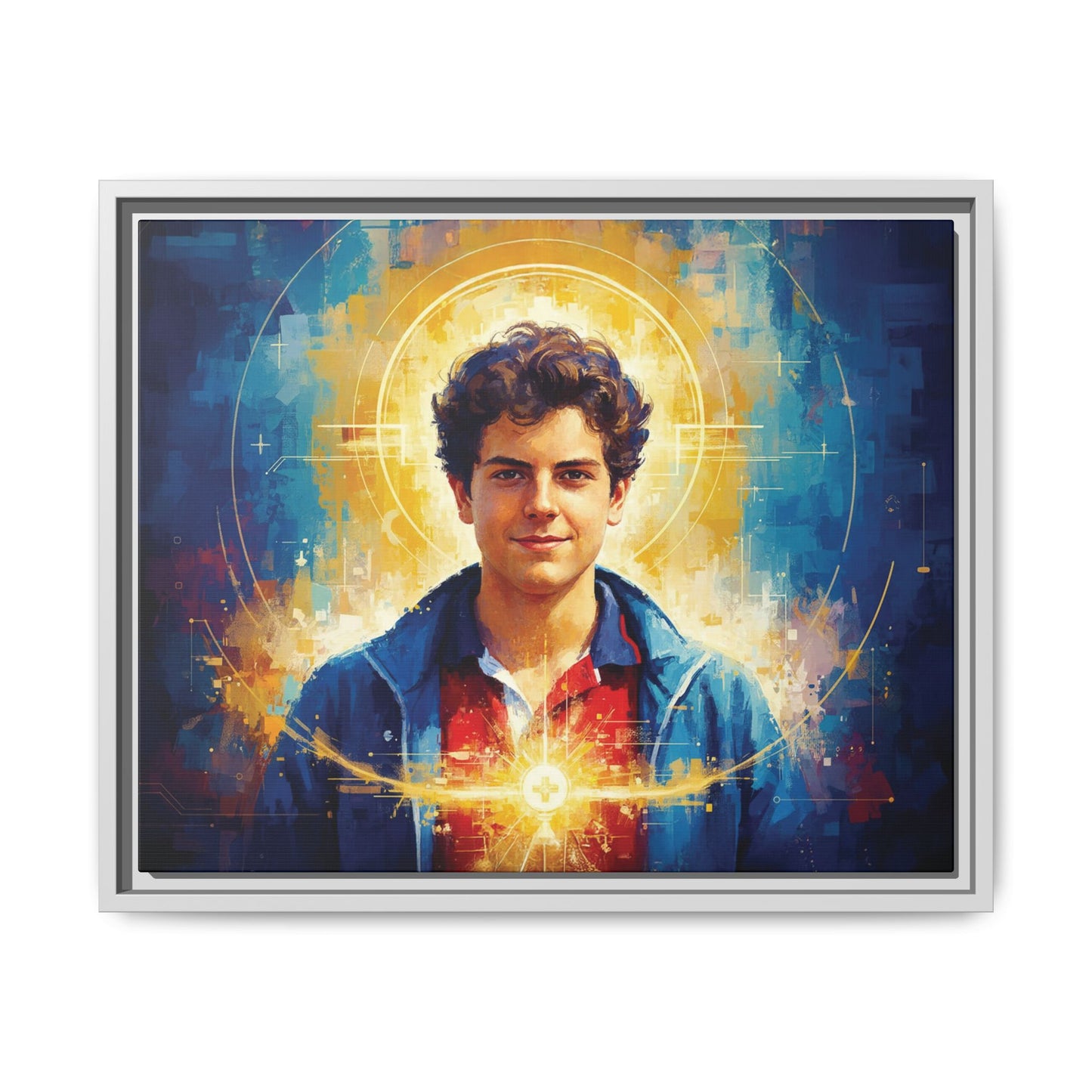 Framed Canvas – St. Carlo Acutis | Contemporary Sacred Art