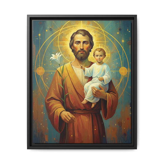 Framed Canvas – St. Joseph with Child Jesus | Contemporary Sacred Art