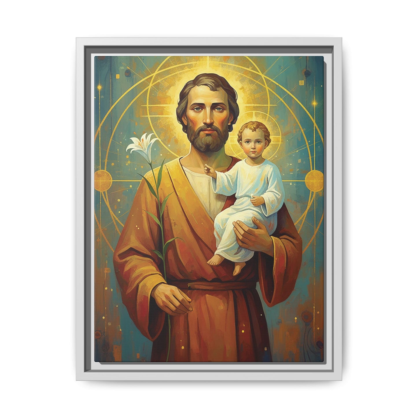 Framed Canvas – St. Joseph with Child Jesus | Contemporary Sacred Art
