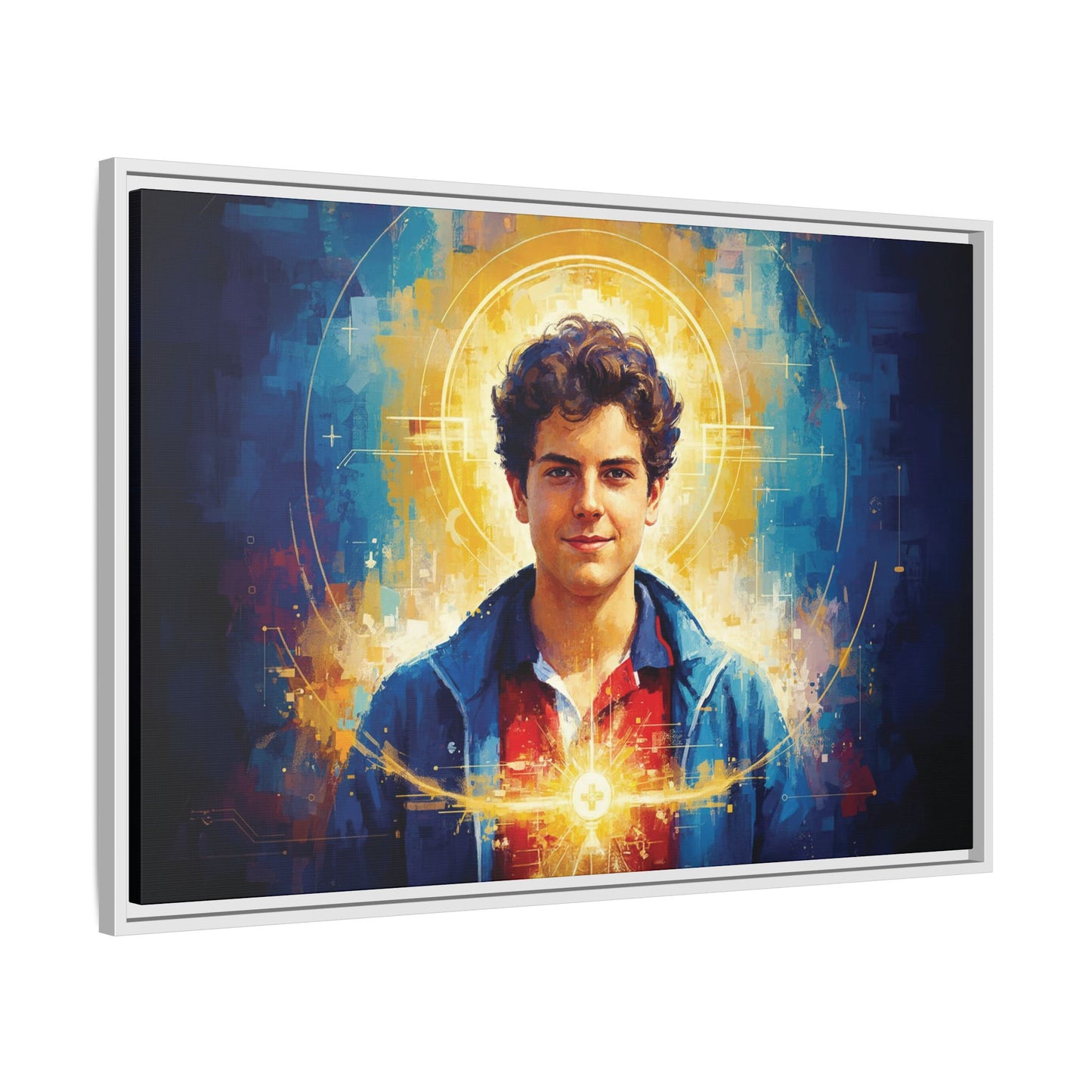 Framed Canvas – St. Carlo Acutis | Contemporary Sacred Art