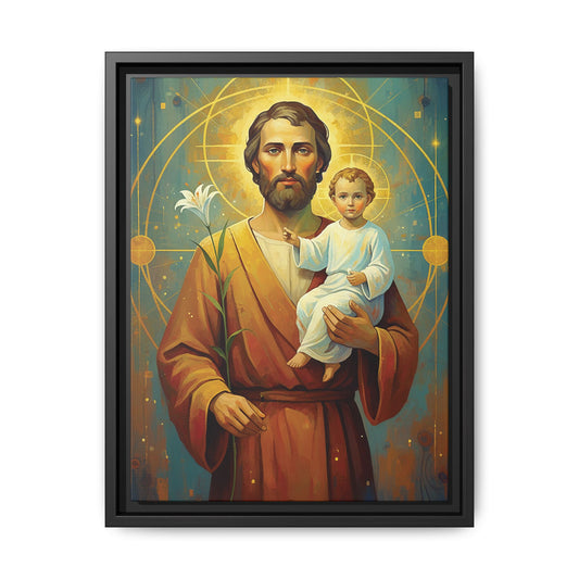 Framed Canvas – St. Joseph with Child Jesus | Contemporary Sacred Art
