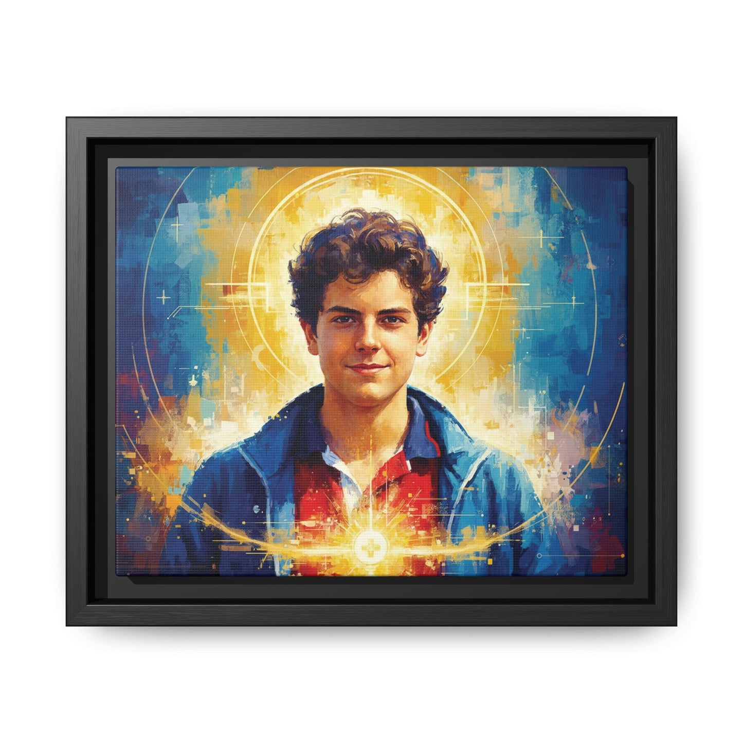 Framed Canvas – St. Carlo Acutis | Contemporary Sacred Art