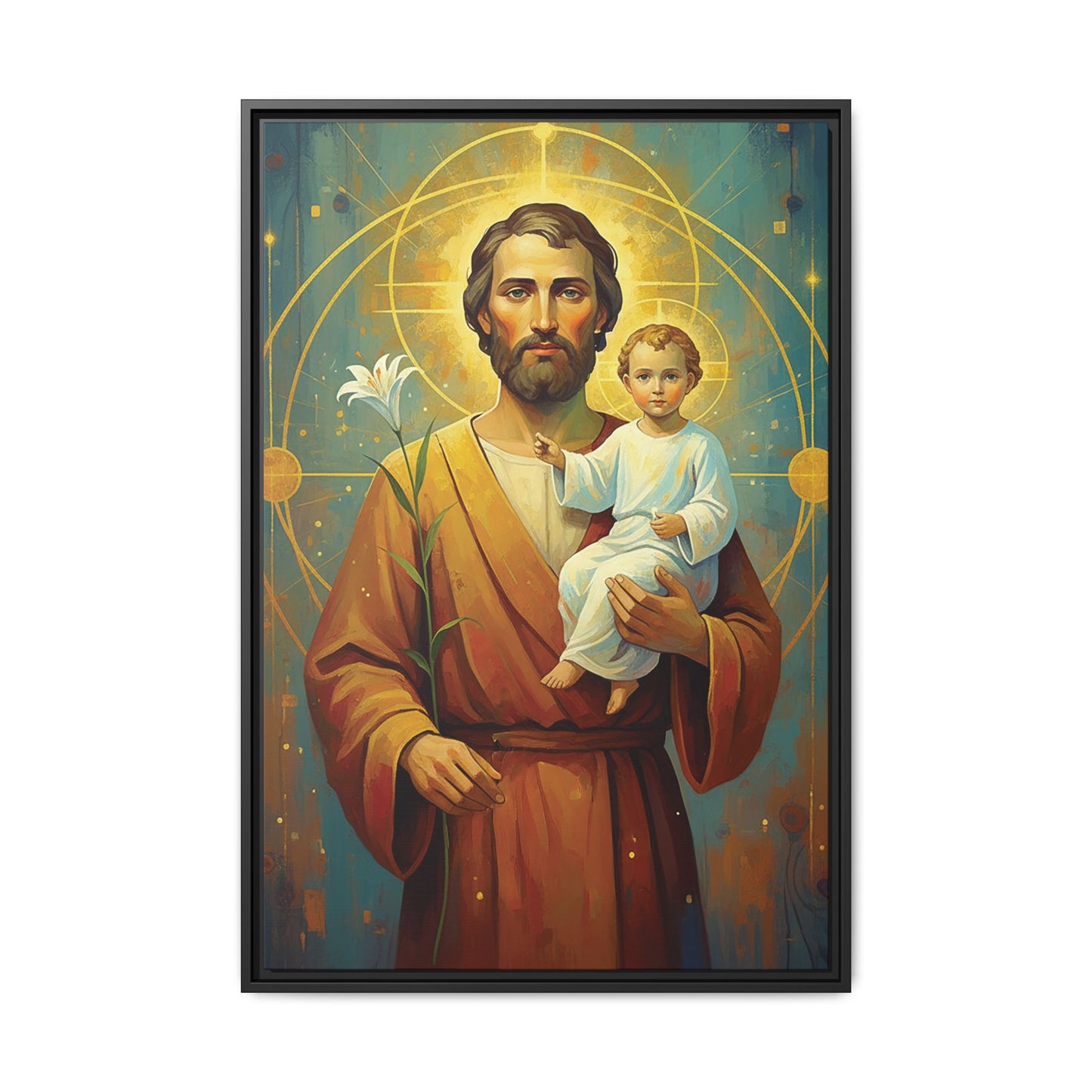 Framed Canvas – St. Joseph with Child Jesus | Contemporary Sacred Art