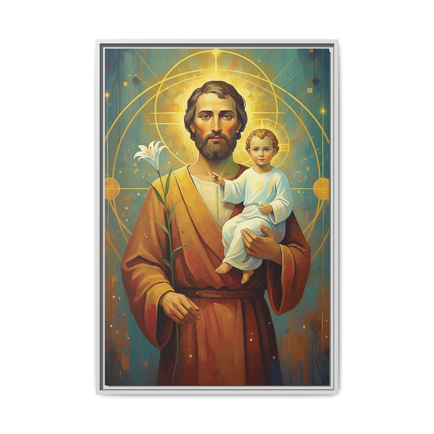 Framed Canvas – St. Joseph with Child Jesus | Contemporary Sacred Art