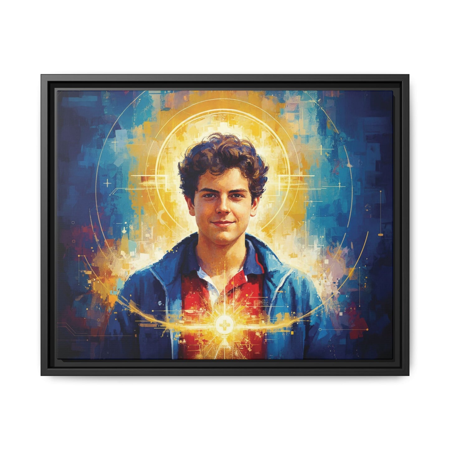 Framed Canvas – St. Carlo Acutis | Contemporary Sacred Art